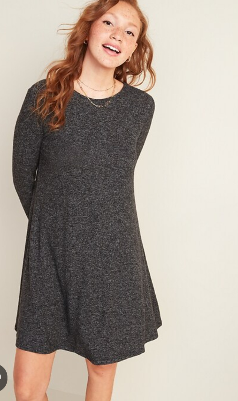Old Navy Plush Knit Charcoal Long Sleeve Swing Dress